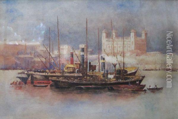 Thetower And Thames Oil Painting - Hubert James Medlycott