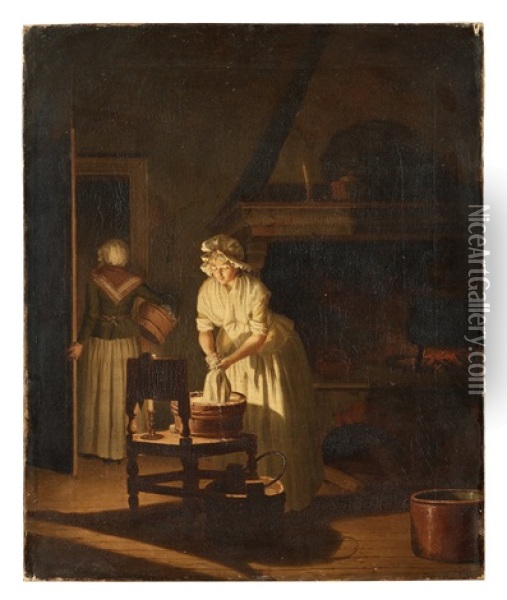 En Qvinna Tvattar Vid Ljus Oil Painting - Pehr Hillestroem