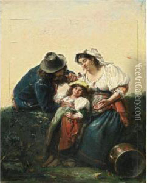 The Italian Family Oil Painting - Edouard J. Emile Brandon