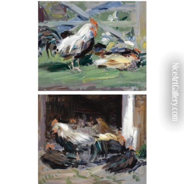 Cockerels (pair) Oil Painting - Francis Campbell Boileau Cadell