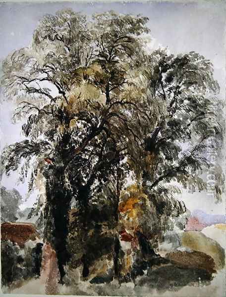 Trees with Farm Buildings in the Distance Oil Painting - Peter de Wint