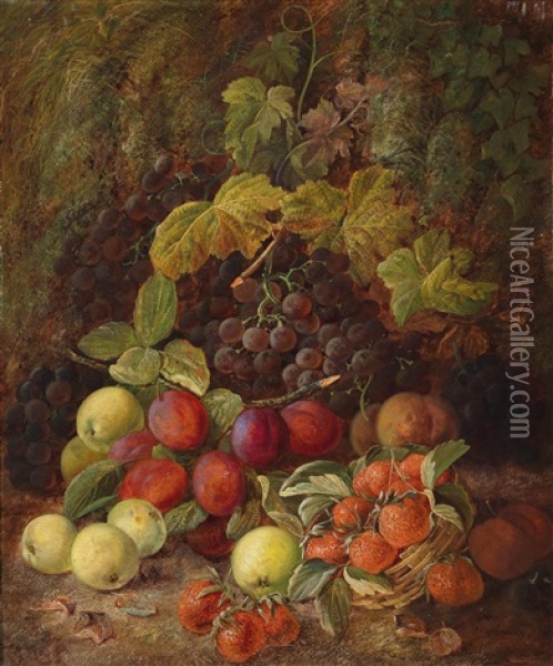 Waldbodenstillleben Mit Fruchten Bzw. Mit Blumen Und Vogelnest Oil Painting - Vincent Clare
