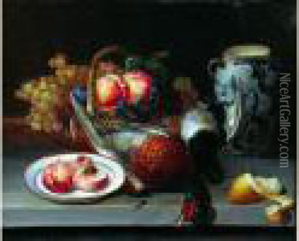 Nature Morte Aux Faisan Et Panier De Fruits Oil Painting - Gustave Achille Guillaumet