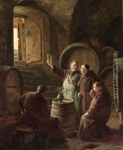 Tasting The Wine Oil Painting - Eduard Von Grutzner