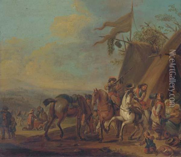 Cavalrymen Halting At An Encampment Oil Painting - Pieter Wouwermans or Wouwerman