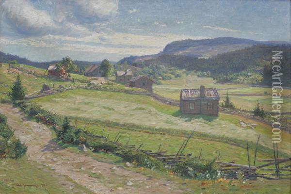 Landskap Med Byvag Oil Painting - Carl August Johansson