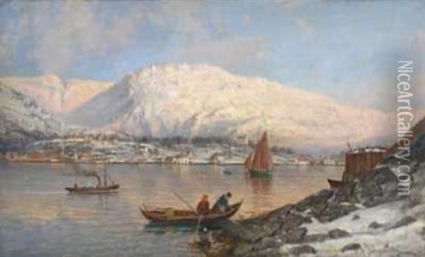 Liv Pa Fjorden Oil Painting - Nils Andreas Johannesen