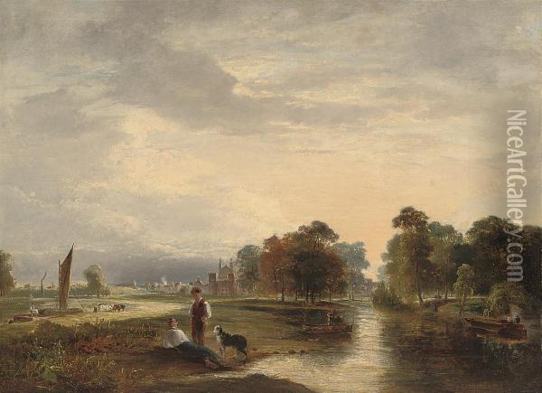 Lazy Days On The River Bank At Eton Oil Painting - William Ingalton