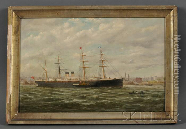 Ocean Liner At Anchor, Perhaps In The River Mersey Oil Painting - Parker Greenwood