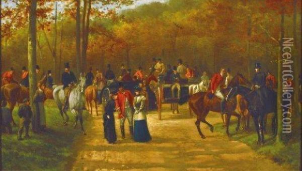 Caleches Et Cavaliers En Sous-bois Oil Painting - Charles Bombled