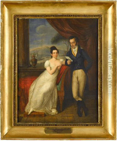 Portrait Of Vincenzo Camuccini And His Wife Oil Painting - Vincenzo Camuccini