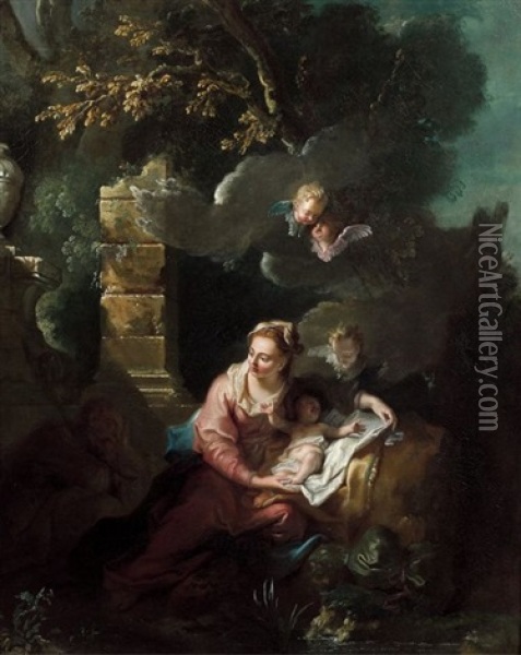 Le Repos De La Sainte Famille Pendant La Fuite En Egypte Oil Painting - Jean-Baptiste Oudry