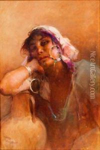 Femme A La Cruche Oil Painting - Auguste Emile Pinchart