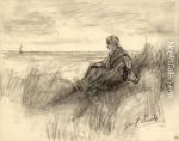 Woman Waiting On The Beach Oil Painting - Jozef Israels