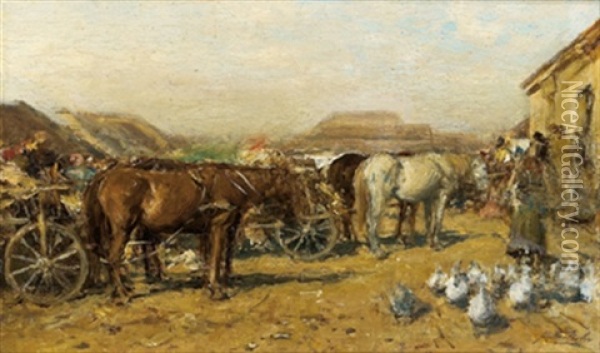Markttag Oil Painting - August Xaver Carl von Pettenkofen