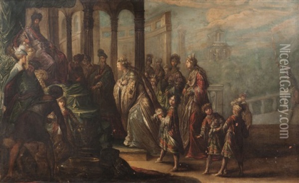 La Reine De Saba Devant Salomon Ou Esther Devant Assuerus Oil Painting - Claude Vignon