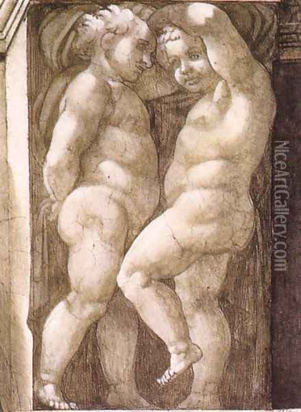 Putti (2) 1511 Oil Painting - Michelangelo Buonarroti