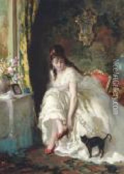 A Lady In Her Boudoir Oil Painting - Lucius Rossi