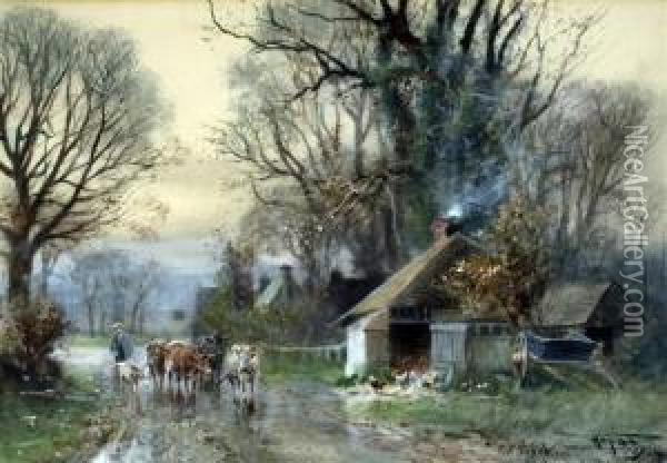 Cattle On A Lane Oil Painting - Henry Charles Fox
