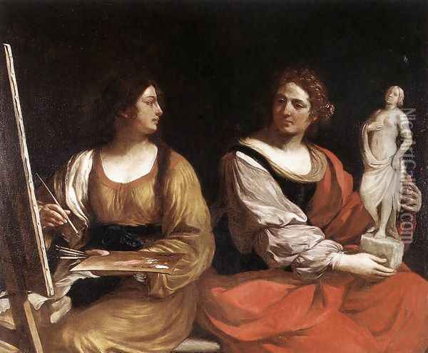 Allegory Of Painting And Sculpture 1637 Oil Painting - Giovanni Francesco Barbieri
