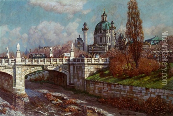 Blick Auf Die Karlskirche Oil Painting - Eduard Ameseder
