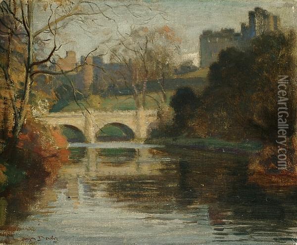 The Bridge, Thought To Be At Alnwick Castle, Northumberland Oil Painting - Noel Denholm Davis