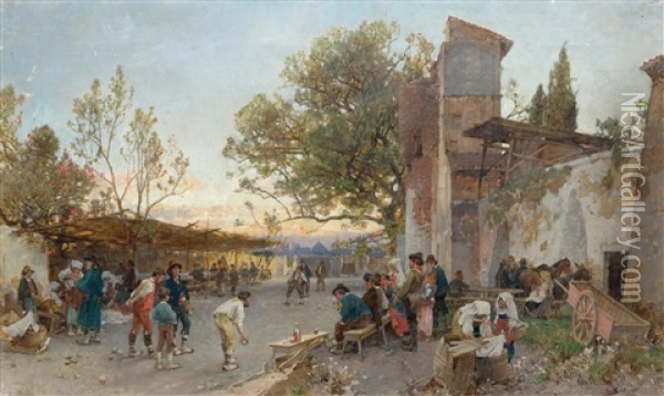 Das Bocciaspiel Oil Painting - Franz Theodor Aerni
