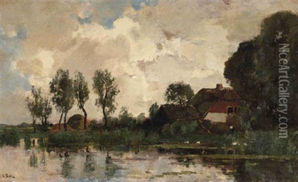 A Farm In The Polder Oil Painting - Theophile De Bock