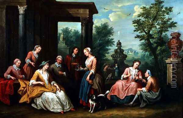 Elegant Figures Seated Amongst Classical Ruins Taking Refreshments Oil Painting - Jan Jozef, the Younger Horemans