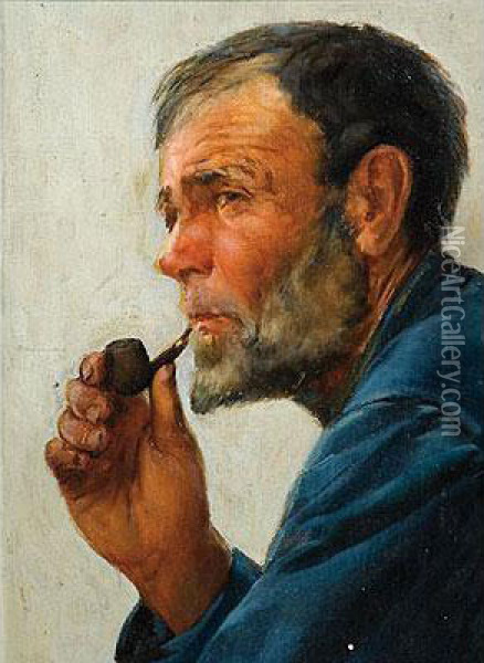 Viejo Con Pipa Oil Painting - Joaquin Miro