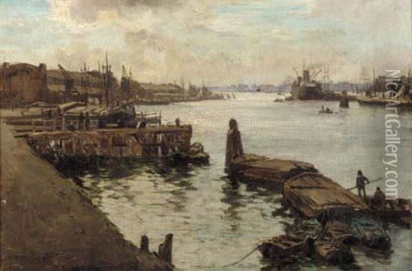 Rijnhaven, Rotterdam Oil Painting - Johann Hendrik Van Mastenbroek