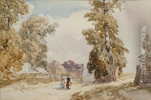 Figures On A Rural Lane Oil Painting - William Callow