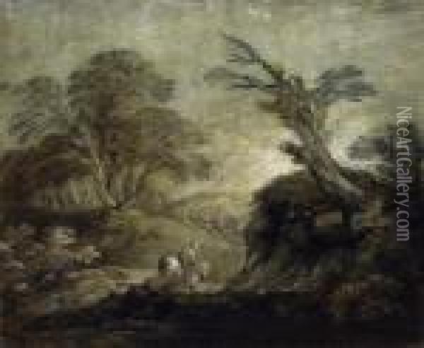 A Horseman On A Track In A Wooded Landscape Oil Painting - Thomas Gainsborough