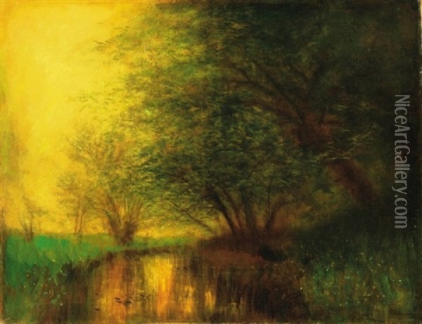 Folyoparton (by The Riverside) Oil Painting - Laszlo Mednyanszky