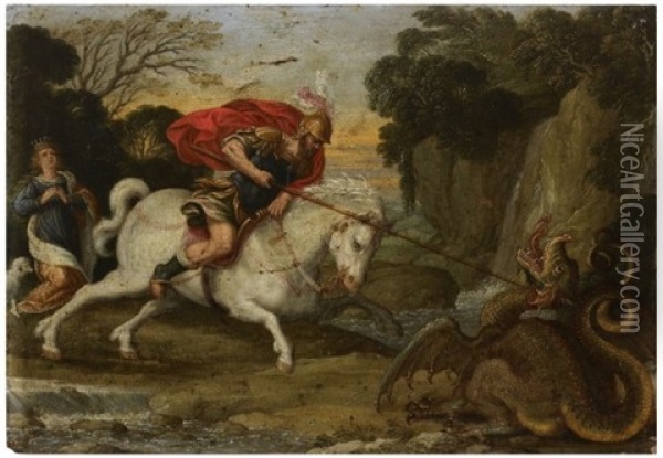Saint Georges Combattant Le Dragon Oil Painting - Johann (Hans) Konig