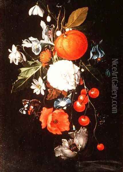 Still Life with Fruit and Flowers Oil Painting - Cornelis De Heem