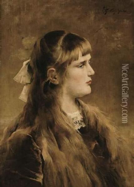 Portrait De Jeune Fille Oil Painting - Aime Stevens
