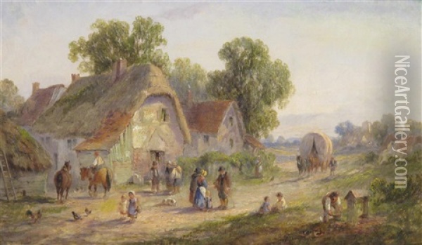 Village Scene Oil Painting - James E. Meadows