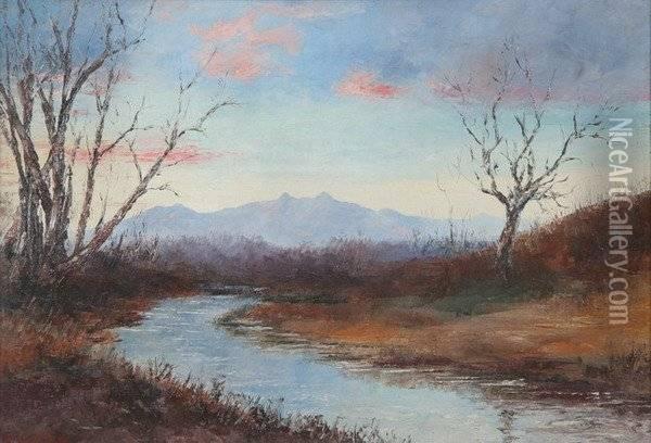 Mountainous Landscape, Winter Oil Painting - Leonard Moore Davis