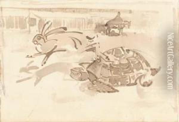 Tortoise And Hare Oil Painting - Joseph Ii Crawhall