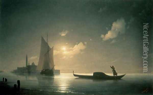 Gondolier at Sea by Night 1843 Oil Painting - Ivan Konstantinovich Aivazovsky