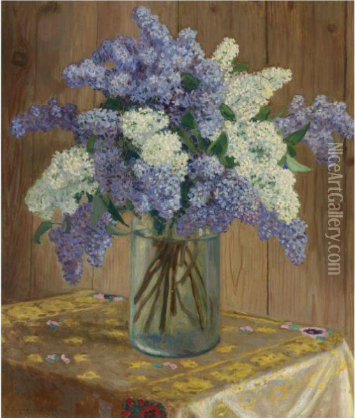 Still Life With Lilacs Oil Painting - Nikolai Petrovich Bogdanov-Belsky