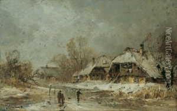 Abendliche Winterlandschaft. 
Signiert Unten Links: A. Stademann. Ol Auf Leinwand. H 38; B 60 Cm. Oil Painting - Adolf Stademann