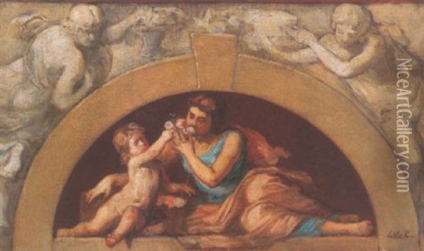 Anya Gyermekevel (mother With Child) Oil Painting - Karoly Lotz