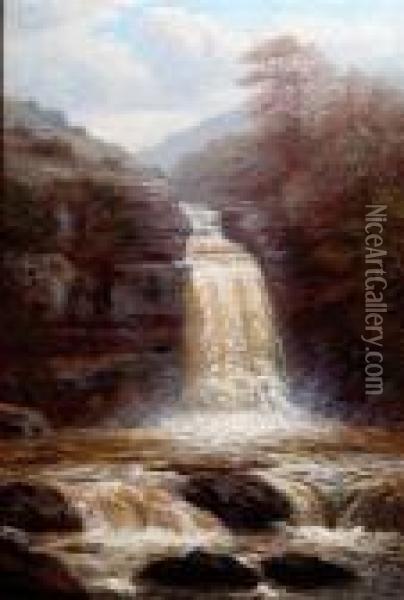 A Waterfall Oil Painting - William Mellor