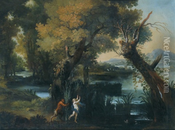 Wasserreiche Waldlandschaft Mit Pan Und Syrinx Oil Painting - Abraham Govaerts
