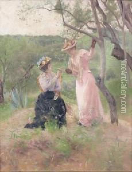 Deux Elegantes Dans Un Paysage Oil Painting - Ferdinand Heilbuth