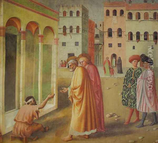 St. Peter Heals a Cripple (San Pietro risana uno storpio) Oil Painting - Tommaso Masolino (da Panicale)