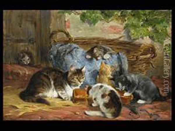 Die Katzenfamilie Oil Painting - Julius I Adam