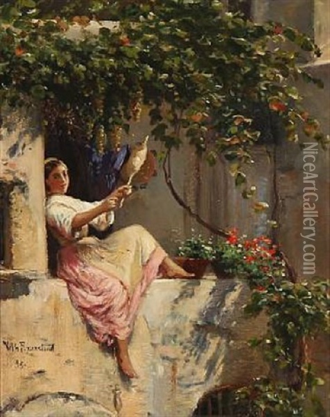 An Italian Girl With A Distaff Oil Painting - Vilhelm Rosenstand